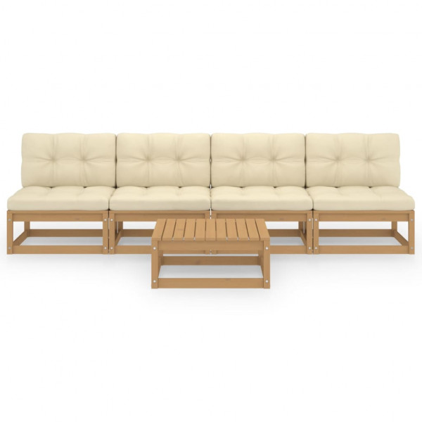 5 pcs conjunto lounge de jardim c/ almofadões pinho maciço M 2