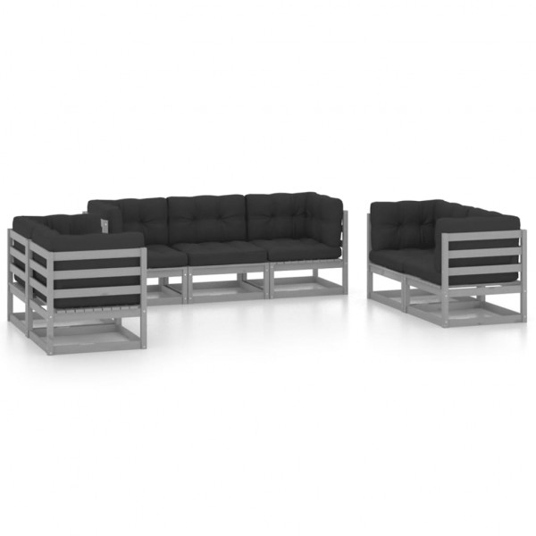 7 pcs conjunto lounge de jardim c/ almofadões pinho maciço D