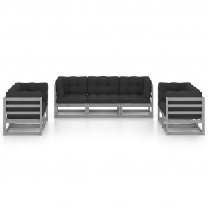 7 pcs conjunto lounge de jardim c/ almofadões pinho maciço H