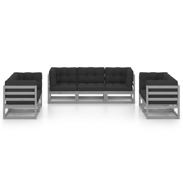 7 pcs conjunto lounge de jardim c/ almofadões pinho maciço M 2