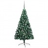 Meia árvore Natal artificial pré-iluminada c/ bolas verde 1