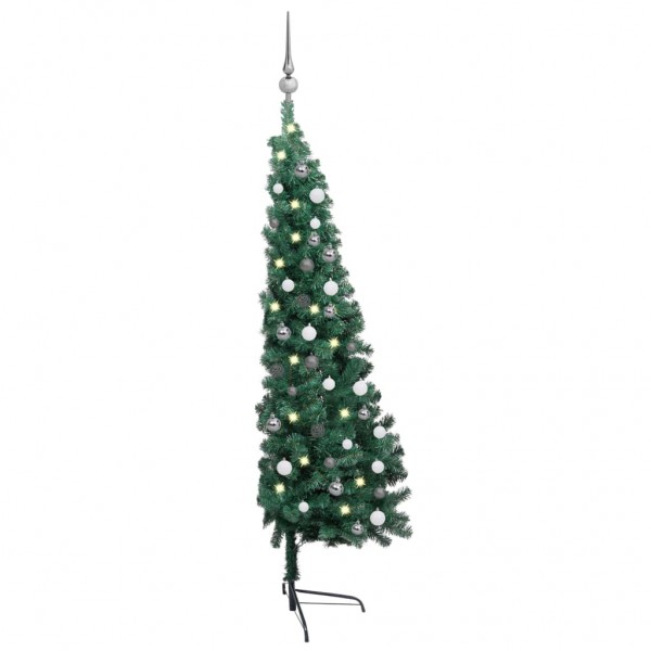 Medio árbol de Navidad con luces y bolas verde 180 cm M 3