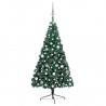 Meia árvore Natal artificial pré-iluminada c/ bolas verde 1