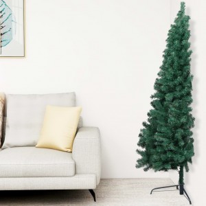 Meia árvore Natal artificial pré-iluminada c/ bolas verde H