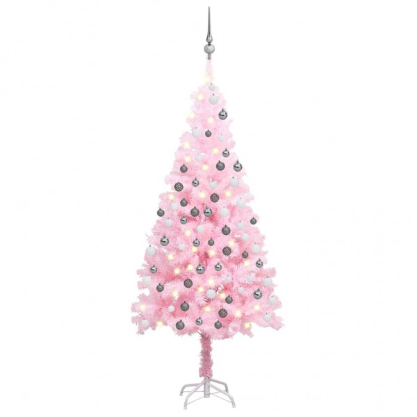 Árbol de Navidad preiluminado con luces y bolas rosa 180 cm D