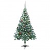 Árvore de Natal pré-iluminada geada c/ bolas e pinhas 150 cm 1