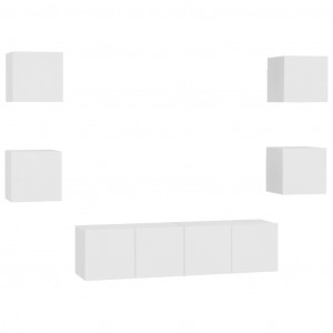 6 pcs conjunto de móveis de TV derivados de madeira branco H
