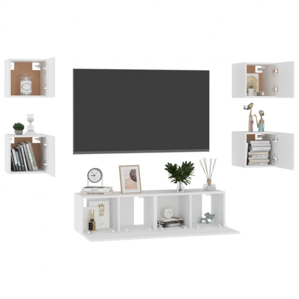 6 pcs conjunto de móveis de TV derivados de madeira branco M 3