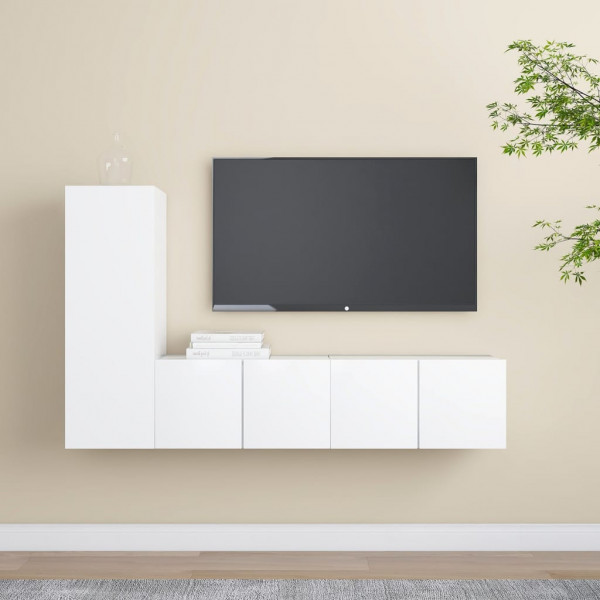 3 pcs conjunto de móveis de TV derivados de madeira branco D