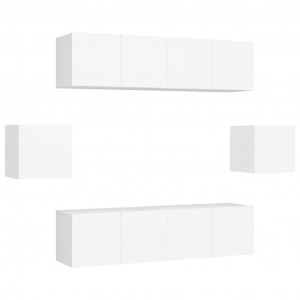 6 pcs conjunto de móveis de TV derivados de madeira branco H