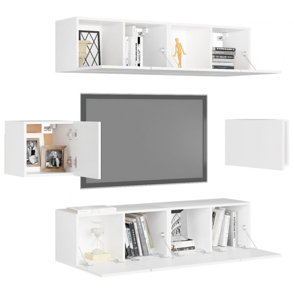 Juego de mueble para TV de 6 piezas aglomerado blanco M 3