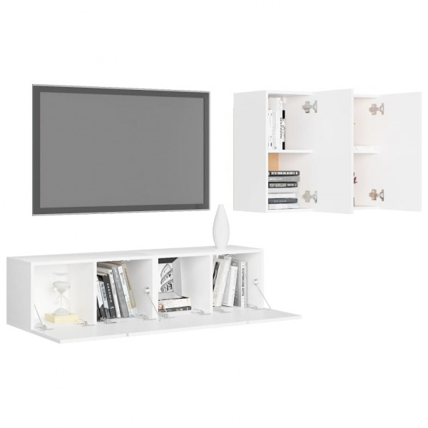 Set de muebles de salón TV 4 piezas madera de ingeniería blanco M 3