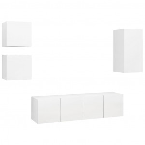 5 pcs conjunto de móveis de TV derivados de madeira branco H