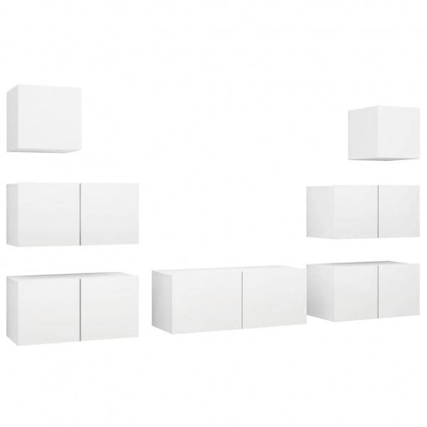 7 pcs conjunto de móveis de TV derivados de madeira branco M 2