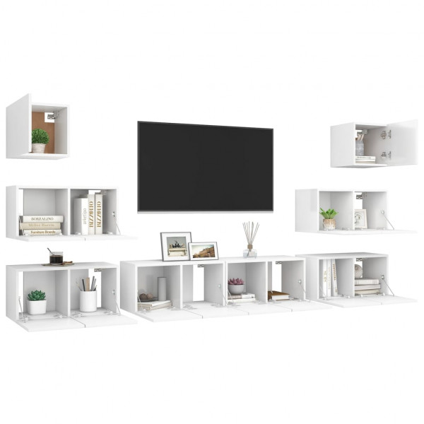 Set de mueble para TV de 8 piezas madera contrachapada blanco M 3