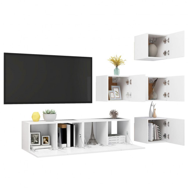 Juego de mueble para TV de 6 piezas aglomerado blanco M 3