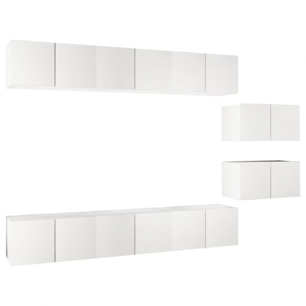 Mueble de TV 8 piezas de madera contrachapada blanco M 2