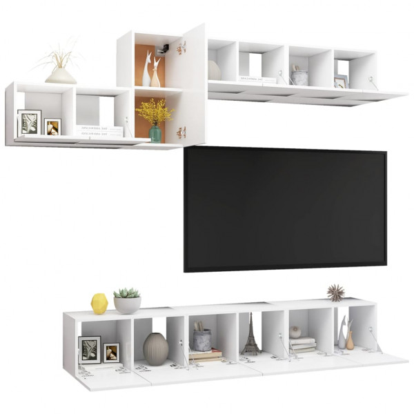 7 pcs conjunto de móveis de TV derivados de madeira branco M 3