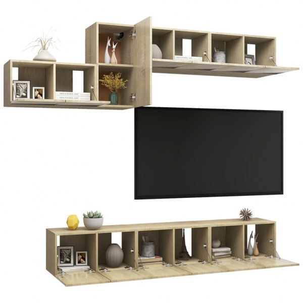 Muebles de pared de TV 7 pzas aglomerado color roble Sonoma M 3