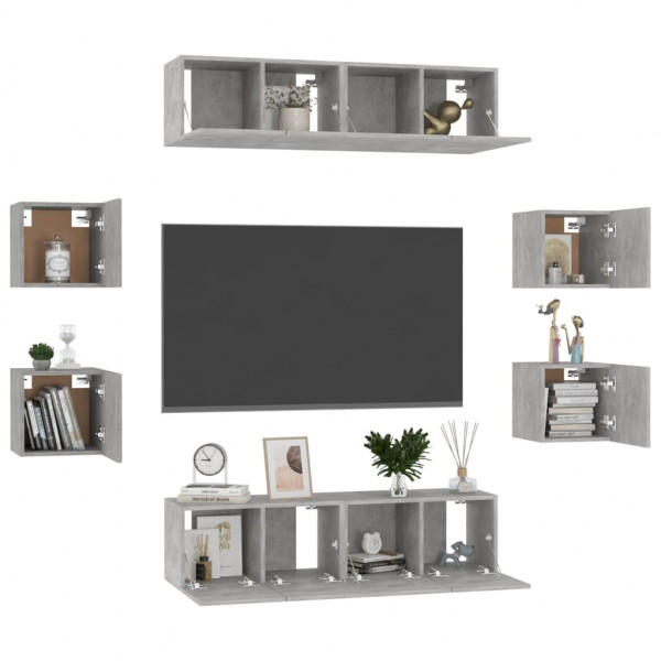 Juego de mueble para TV de 8 piezas aglomerado gris hormigón M 3