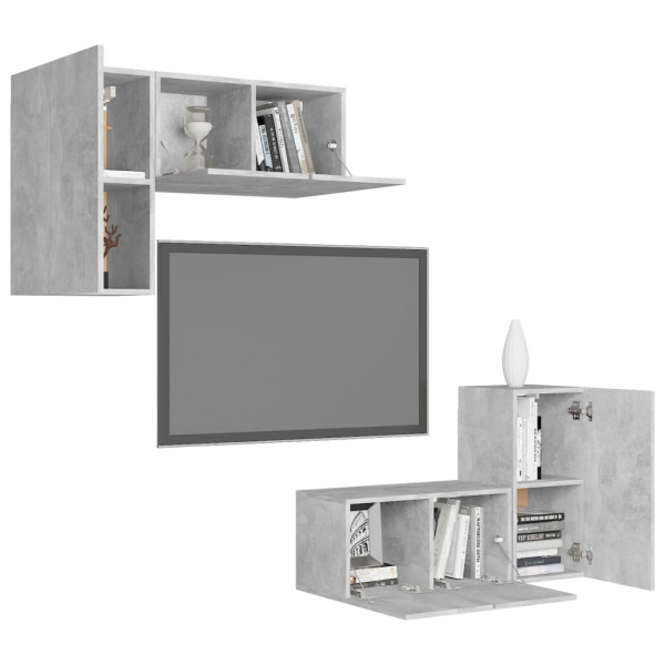 Juego de mueble para TV de 4 piezas aglomerado gris hormigón M 3