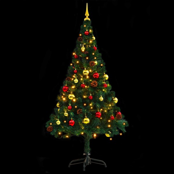Árbol de Navidad artificial con luces y bolas verde 150 cm M 2