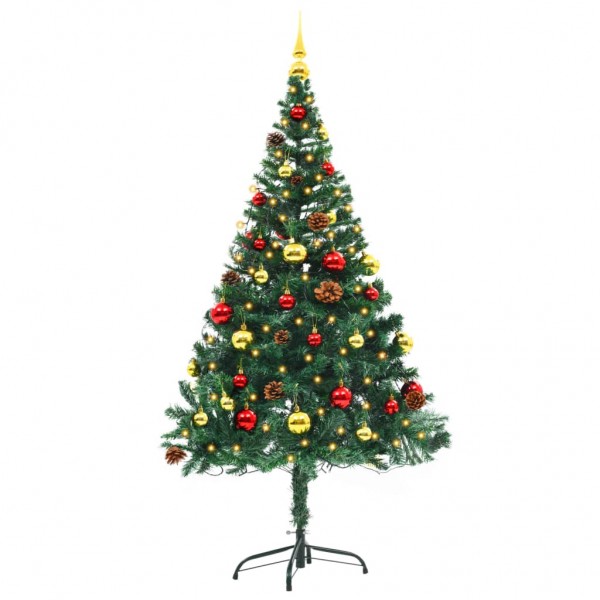 Árvore de Natal artificial pré-iluminada + enfeites 150cm verde M 5