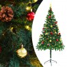 Árbol de Navidad preiluminado con luces y bolas verde 180 cm 1