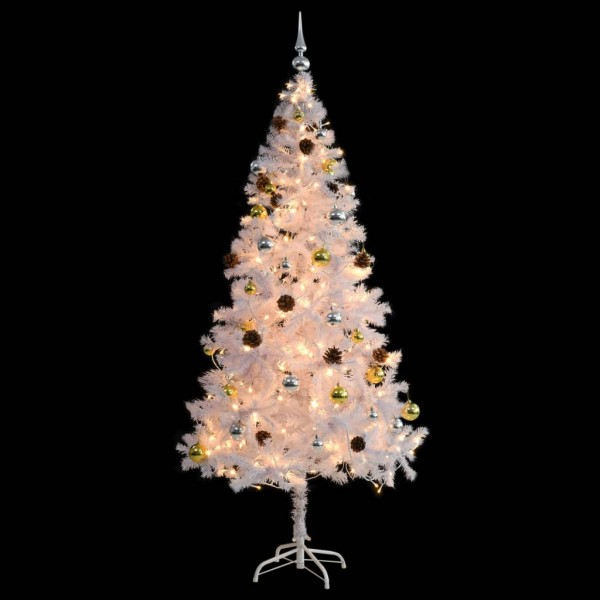 Árbol de Navidad preiluminado con luces y bolas blanco 180 cm M 2