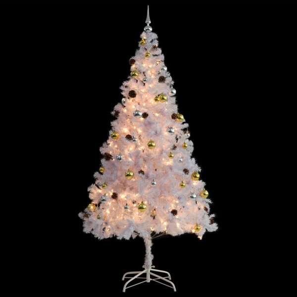 Árbol de Navidad preiluminado con luces y bolas blanco 210 cm M 2
