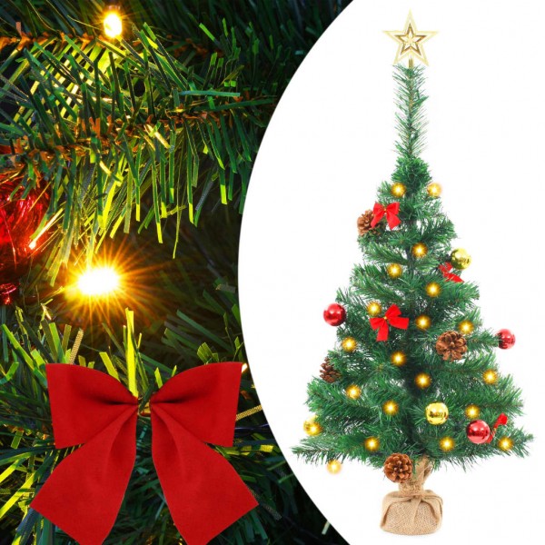 Árbol de Navidad preiluminado con luces y bolas verde 64 cm D