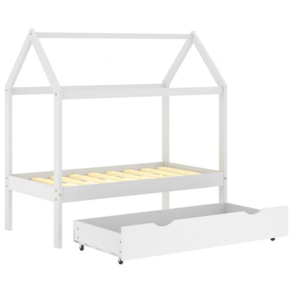 Cama para crianças c/ gaveta 70x140 cm pinho maciço branco M 5