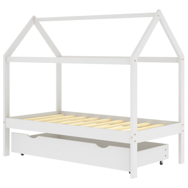 Cama para crianças c/ gaveta 80x160 cm pinho maciço branco M 2