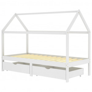 Cama para crianças c/ gavetas 90x200 cm pinho maciço branco H