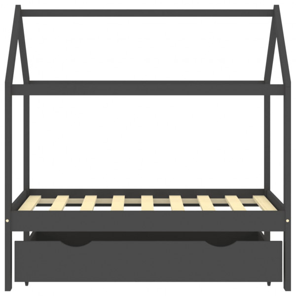 Cama p/ crianças c/ gaveta 70x140 cm pinho maciço cinza-escuro M 3