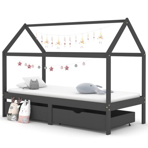Estructura de cama infantil y cajones madera pino gris 90x200cm D