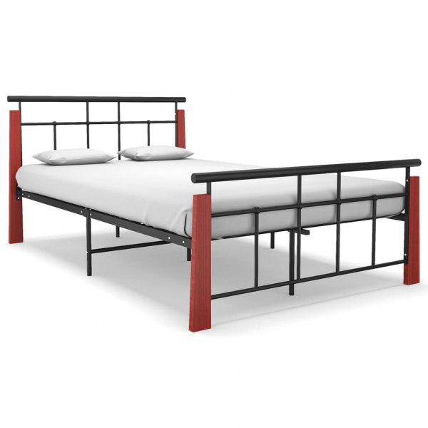 Estructura de cama metal y madera maciza de roble 130x200 cm D