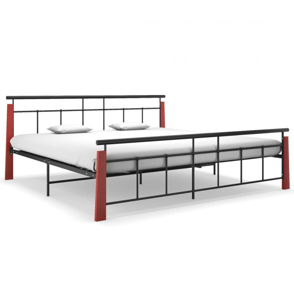 Estructura de cama metal y madera maciza de roble 200x200 cm D