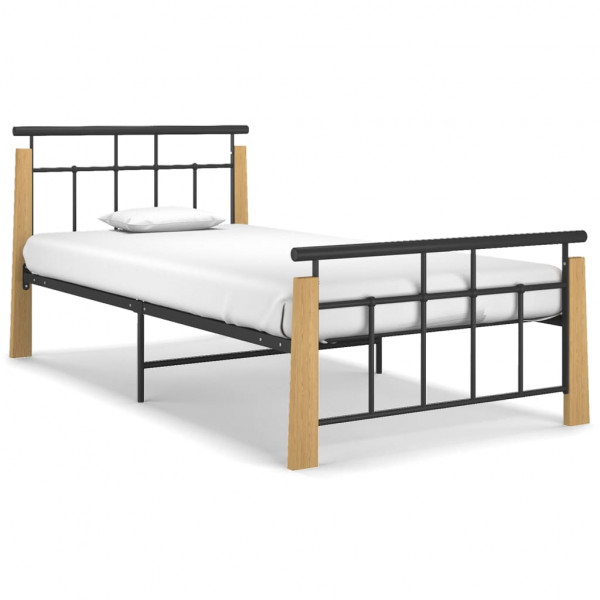 Estructura de cama metal y madera maciza de roble 90x200 cm D
