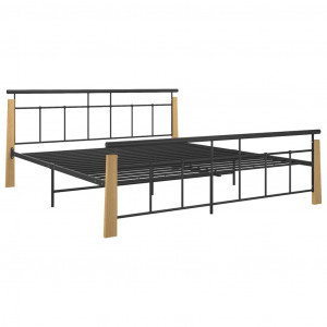 Estructura de cama metal y madera maciza de roble 180x200 cm H
