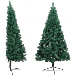 Meia árvore de Natal artificial com suporte 240 cm PVC verde H