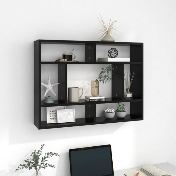 Estantería de pared madera contrachapada negro 75x16x55 cm D