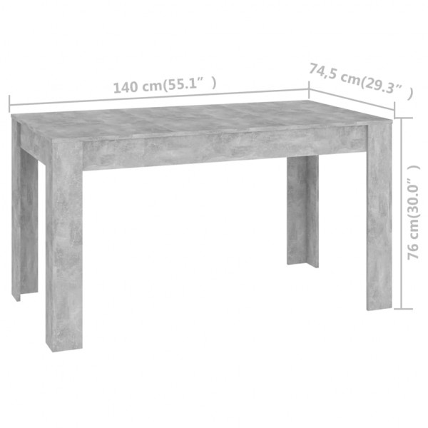 Mesa de jantar 140x74.5x76 cm contraplacado cinzento cimento M 5