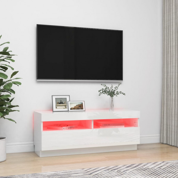 Móvel de TV com luzes LED 100x35x40 cm branco brilhante M 3