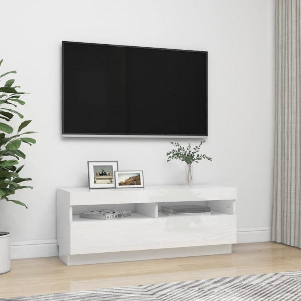 Mueble de TV con luces LED blanco brillante 100x35x40 cm M 5
