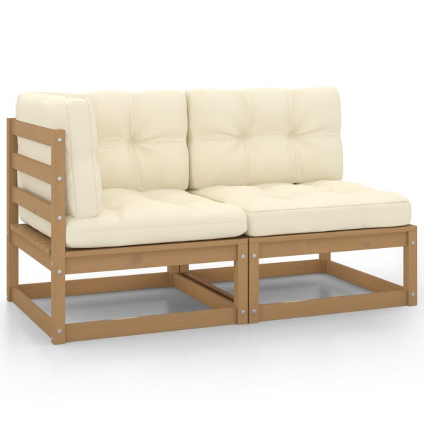 Set de muebles de jardín 2 pzas cojines madera pino marrón miel D