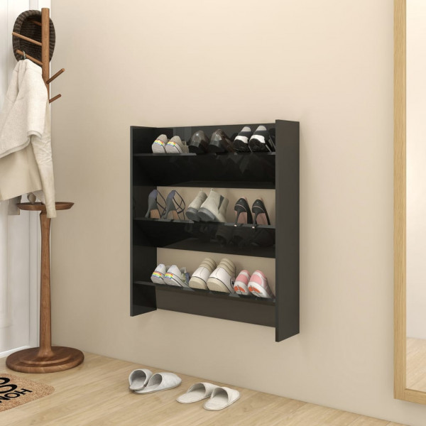 Zapatero de pared madera contrachapada negro brillo 80x18x90 cm D