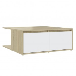 Mesa de centro madera contrachapada blanco y roble 80x80x31 cm H