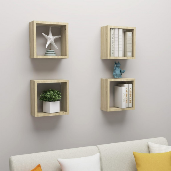 Estantes cubo de pared 4 unidades roble Sonoma 30x15x30 cm D