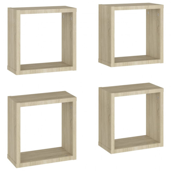 Estantes cubo de pared 4 unidades roble Sonoma 30x15x30 cm M 2